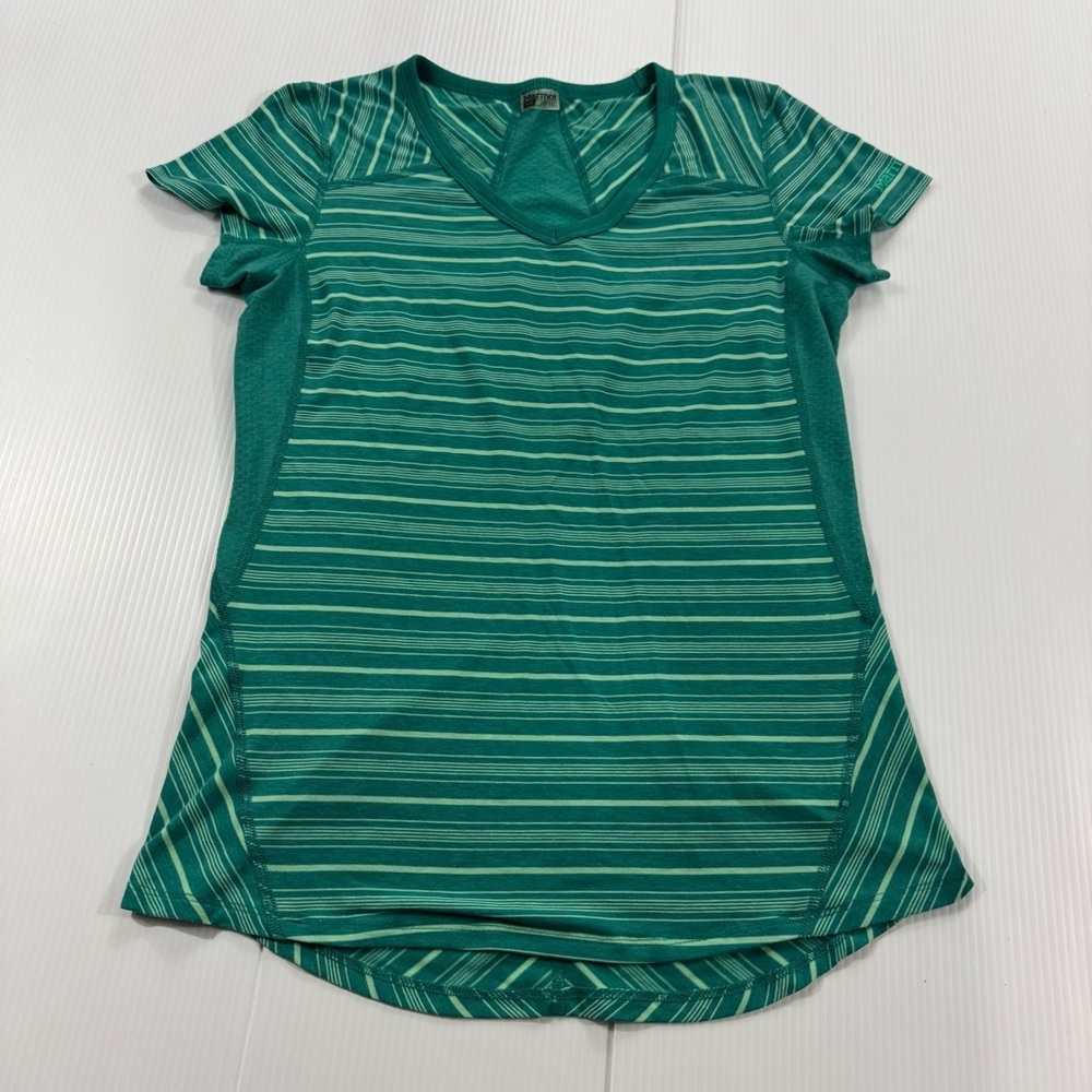 481. Women’s Marmot Teal Striped Short Sleeve Tee (M)